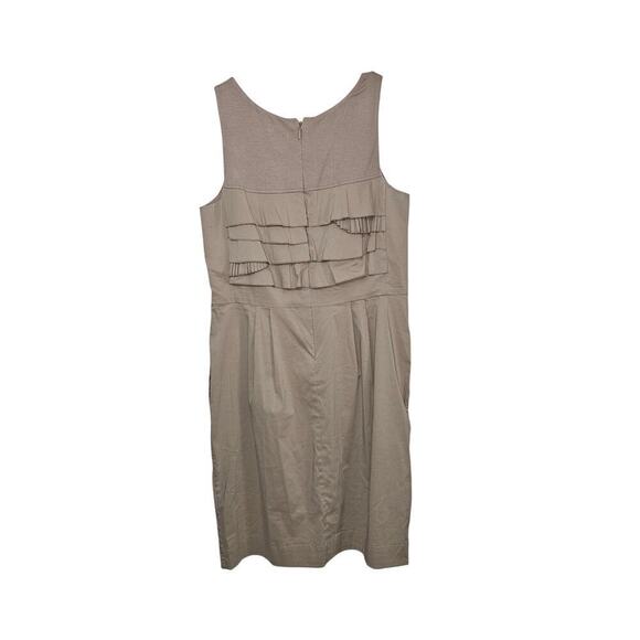 BCBG MAXAZRIA Sleeveless Khaki Sheath Ruffle Tiered Dress size 12 Large Pockets - Picture 2 of 7